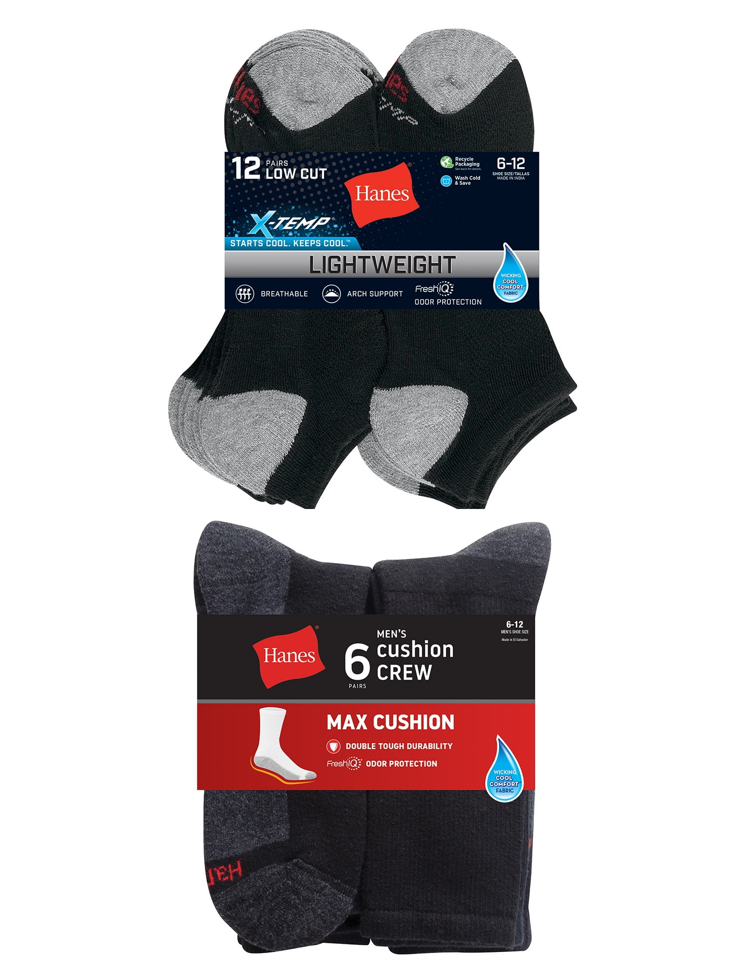 Buy Hanes Men’s Max Cushion and XTemp Lightweight Crew Socks,12Pack