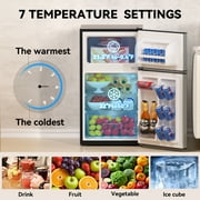 Frestec 3.2 Cu ft Two Door Mini Fridge with Freezer, Grey, E-Star,New,FTC30RE-SS