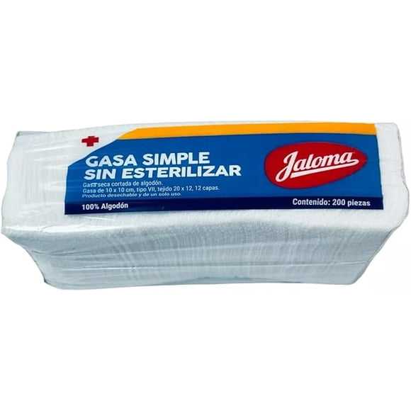 Gasa Simple No Esteril 10x10 Cm 100% Algodón 200 Pzas Jaloma