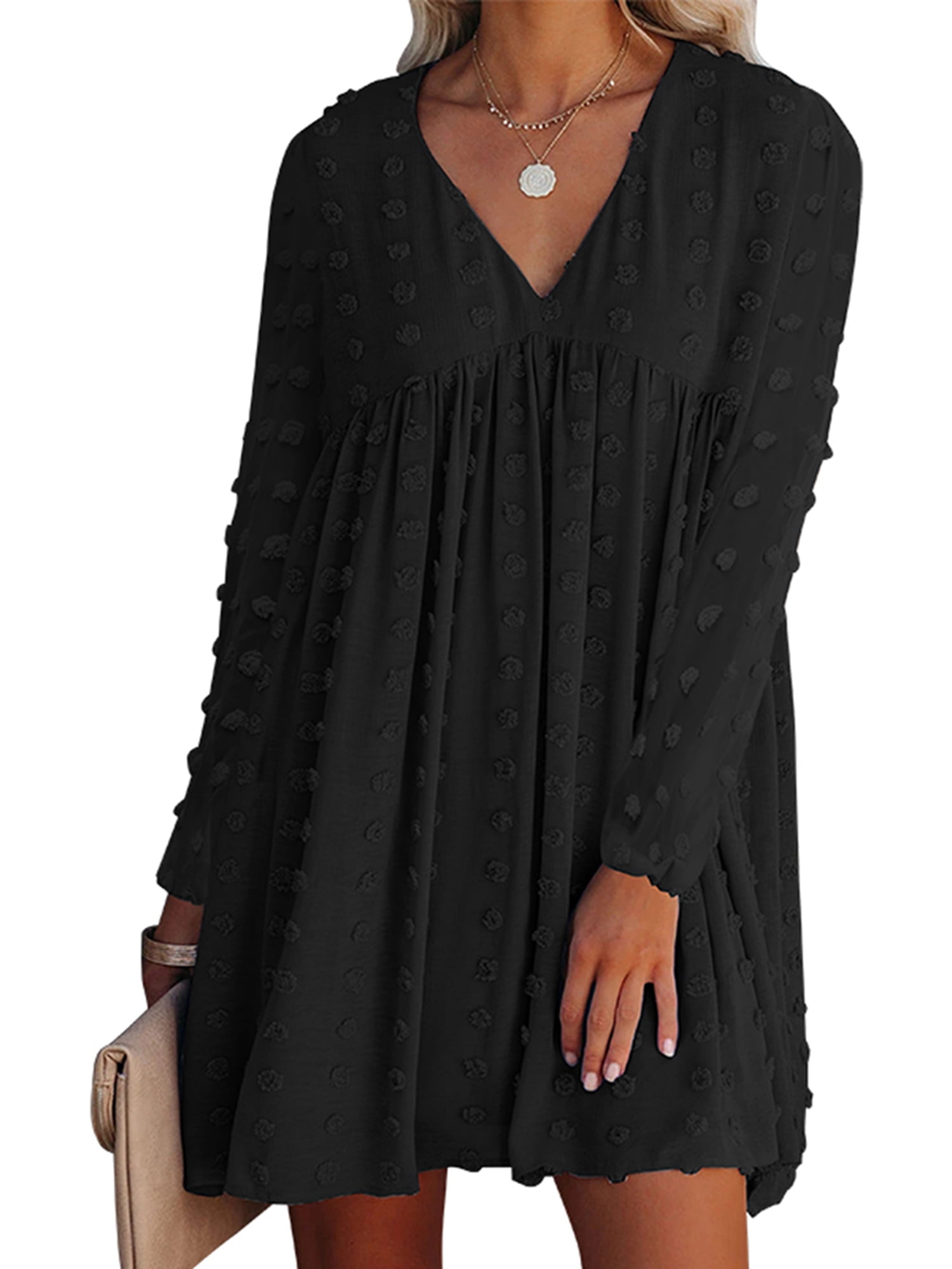 Listenwind Women's Casual Dress V-Neck Long Bell Sleeve Ruffle Babydoll  Dresses Tunic - Walmart.com