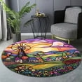 thumbnail image 6 of Circle Area Rug, Windmill Cute Design Washable Non-Slip Floor Carpet, Soft Rug for Living Room Bedroom Decor 59 Inch, 6 of 6