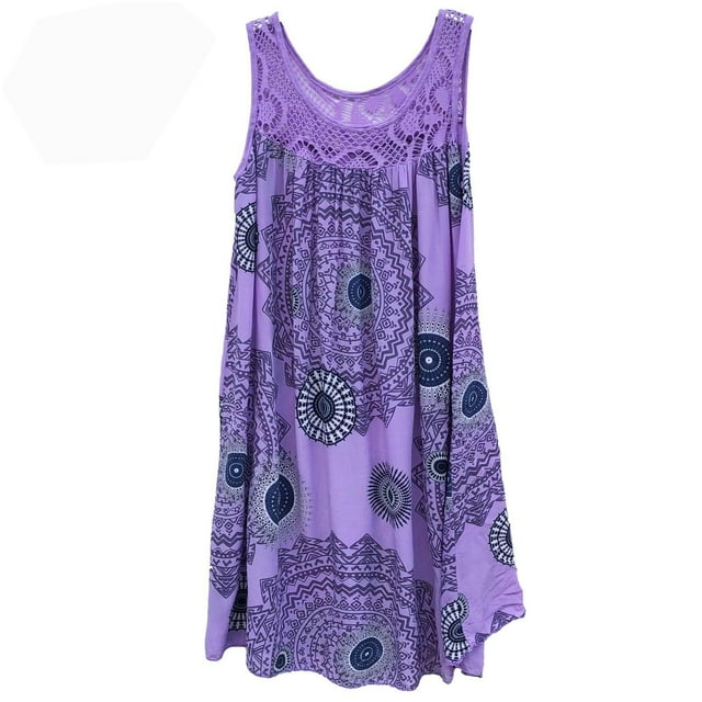 Women's Lace Stitching Printing Sleeveless Large Dress 13 Color 8 Size