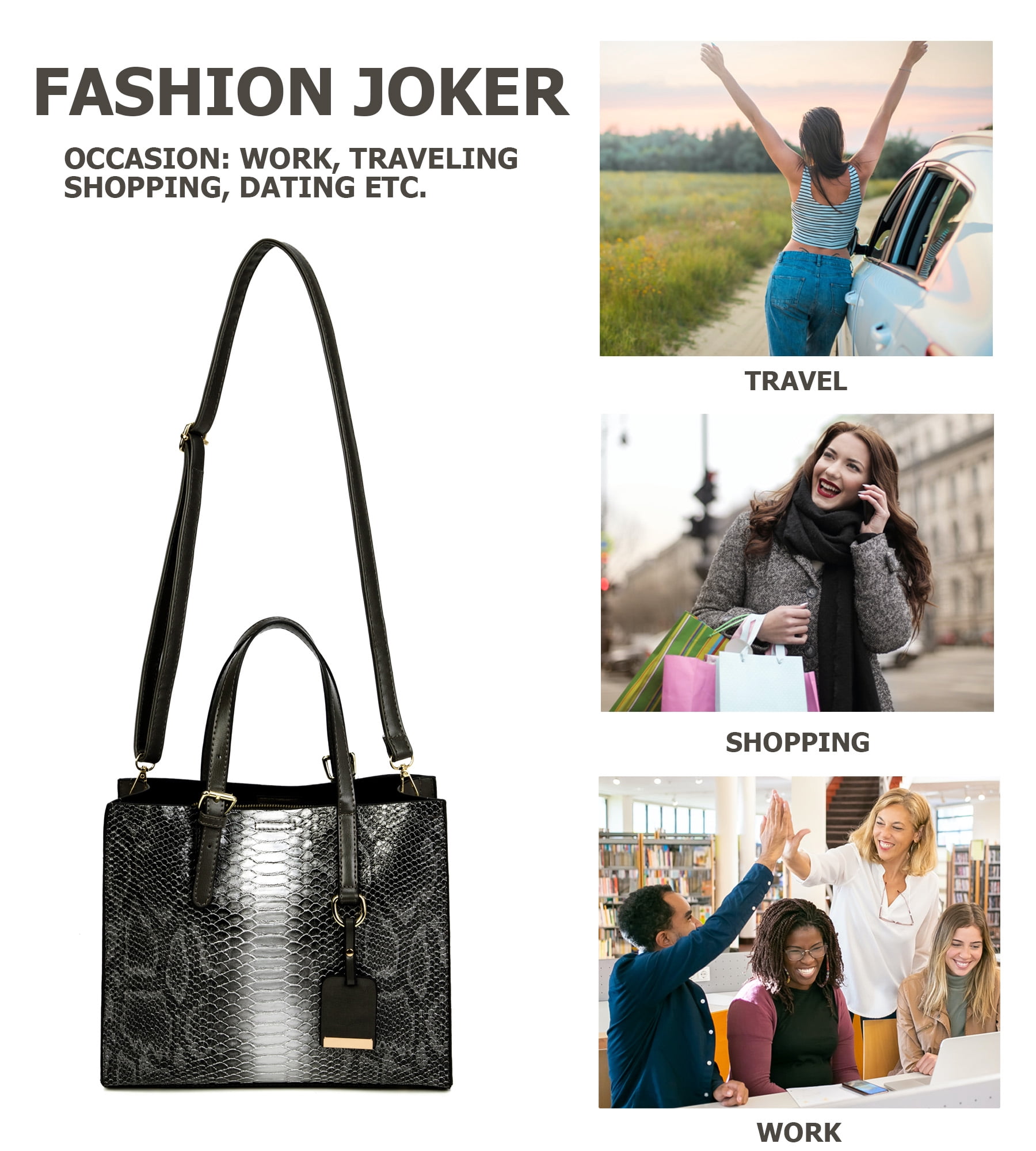 Women's Crocodile Pattern Tote Bags Stylish Handbags Satchels Purses and Wallets For Women 3 Pcs Set