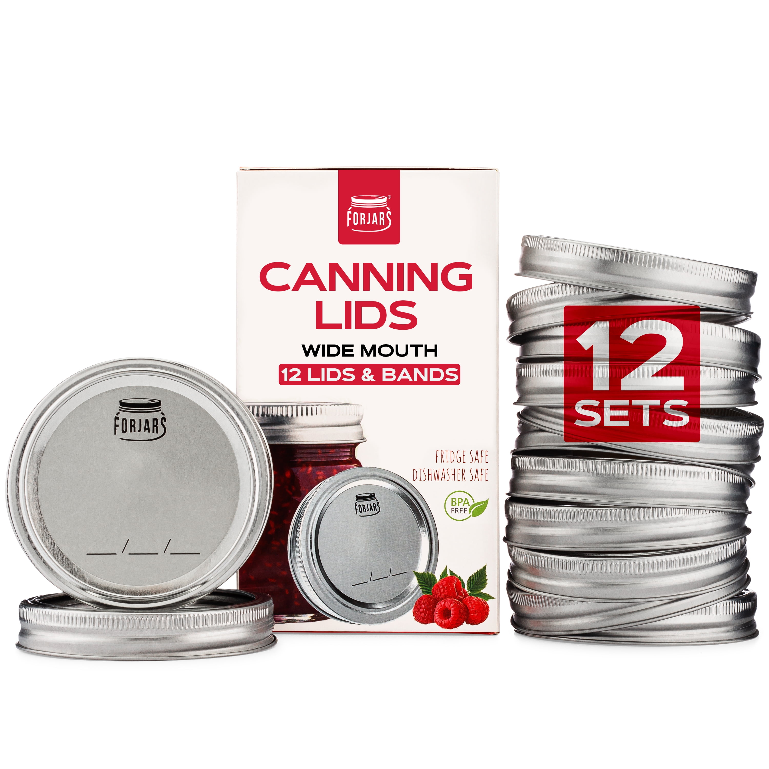 ForJars Wide Mouth Canning Lids and Rings, 24Pcs/12Sets