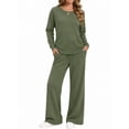 thumbnail image 2 of MOYIKO Two Piece Sets for Women Fall Travel Vacation Outfits Pleated Long Sleeve Lounge Sets Wide Leg Pants, 2 of 7