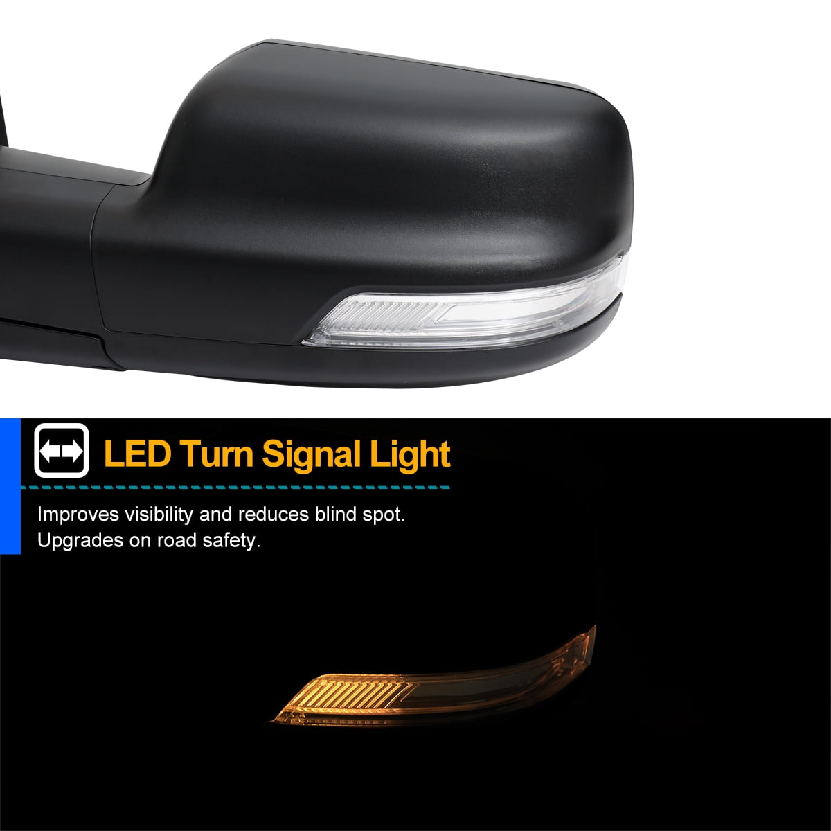 Spec-D Tuning Black Power Fold Heated + LED Signal + Blind Spot Monitor Left Driver Side Mirror Compatible with 2019-2024 Ram 1500, Left + Right Pair