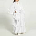 thumbnail image 2 of Coerni Girls Halterneck Three-Layer Hem Dress Muslim Abaya Chiffon Solid Casual Dress with Belt Dubai Elegant Prayer Gift, 2 of 9