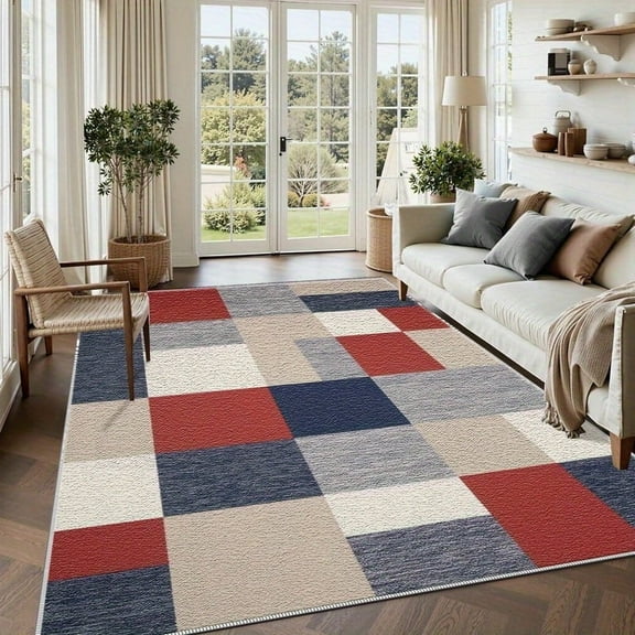 1PC Checkered Area Rug Partial Carpet, Lightweight Washable Easy-to-Clean Carpet Mat Festival Gift, Suitable for Living Room, Bedroom, Office, Dining Room, Hallway, Room Accessories