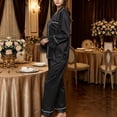 thumbnail image 4 of sdhkgrrt Women's 2 Piece Matching Pajama Set Collared Long Sleeve Shirt Long Pants Solid Casual Comfortable Lounge Set Fall Winter Tracksuit Clothing, Black S, 4 of 5