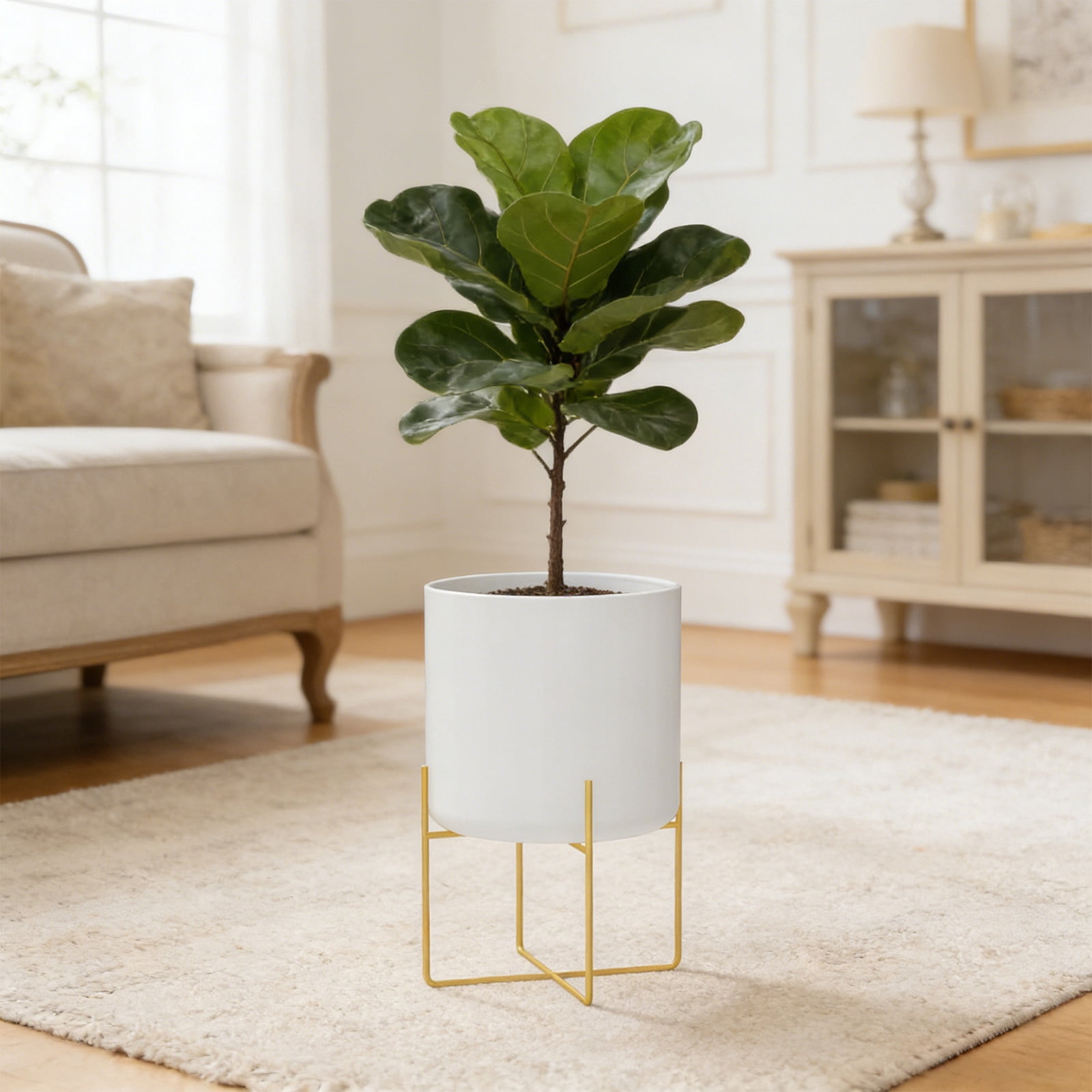 YiJuHui Large Planters for Indoor Plants Modern Metal Flower Pot with Stand Drainage Holes Decorative Floor Planter for Living Room Office Garden Balcony