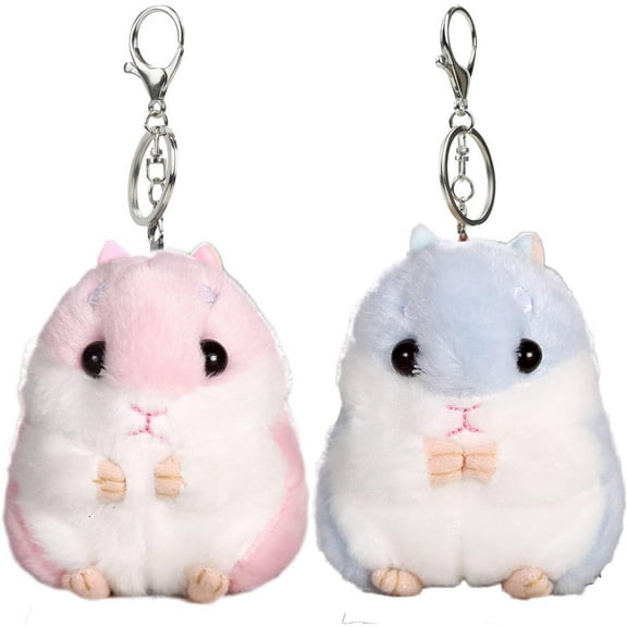 Set of 2 Cute Hamster Plush Keychains Stuffed Animals Keyring Charm Handbag Pendant Beauty & Personal Care