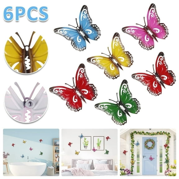 6Pcs Metal Butterfly Wall Decor Butterfly Metal Wall Art Garden Butterfly Sculpture Hanging Ornaments Metal Wall Sculptures for Indoor Outdoor Garden Yard Sheds Home Walls Fences Decor 3.7 x 4.1 Inch