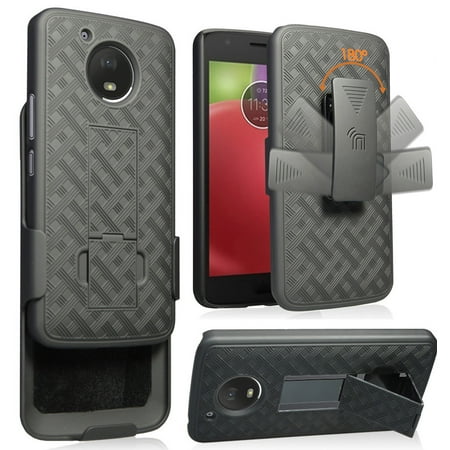 Case with Clip for Moto E4 Plus, Nakedcellphone Black Kickstand Cover + Belt Hip Holster for Motorola Moto E4+ (XT1774/XT1770/XT1771/XT1773/XT1775)