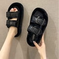 thumbnail image 4 of Slide Slippers Women Fluffy Fuzzy Flatform Open Toe Fall Indoor Daily Shoes Black 7, 4 of 7