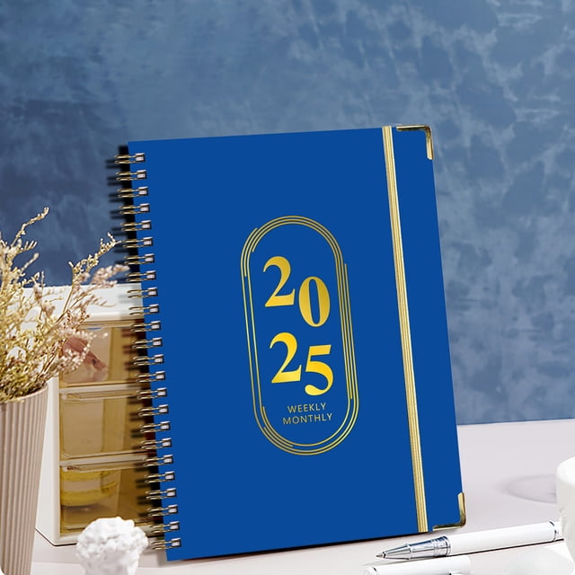 Xihbxyly Planificador A5, Calendario Mensual y Páginas Semanales, Encuadernación Doble Plana Metálica, Diseño Floral Azul Marino, Personaliza Tu Horario, Uso En Oficina, Escuela y Hogar, Edición 2025