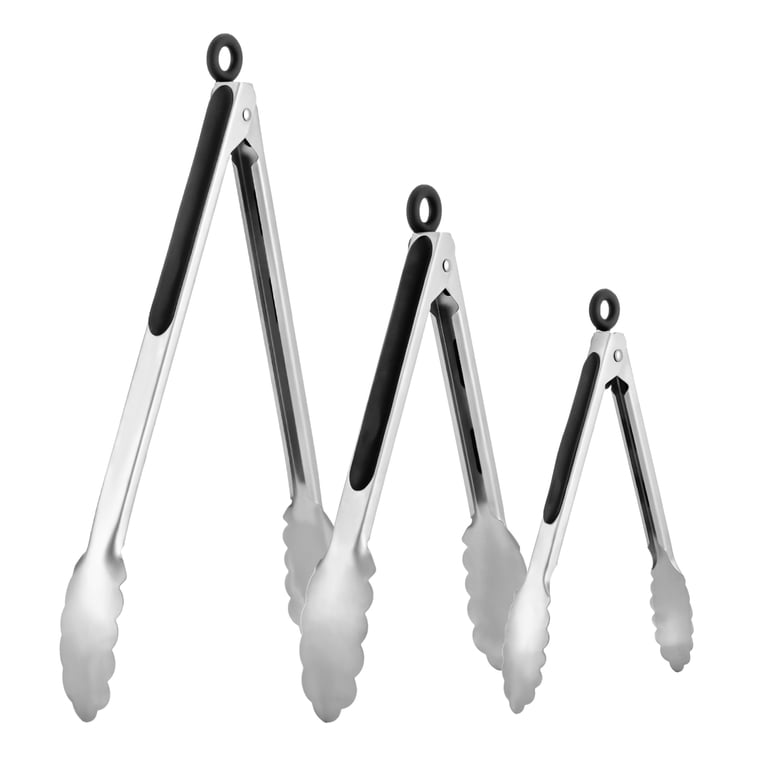 Abaima Kitchen Tongs Set, Black Stainless Steel, 3-Piece photo 7