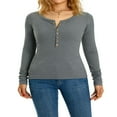 thumbnail image 1 of Women‘s Long Sleeve V Neck Buttons Casual Shirt Spring Fall Knitting Pullover Tops, 1 of 7