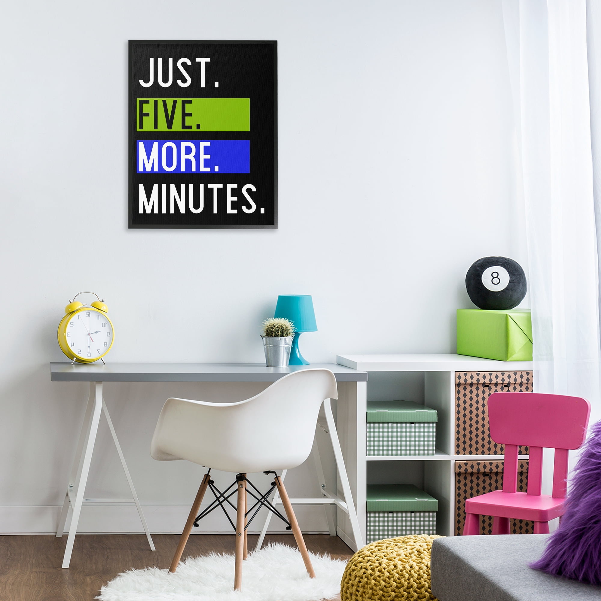 Stupell Industries Five More Minutes Typography Painting Black Framed Art Print Wall Art, 24 x 30