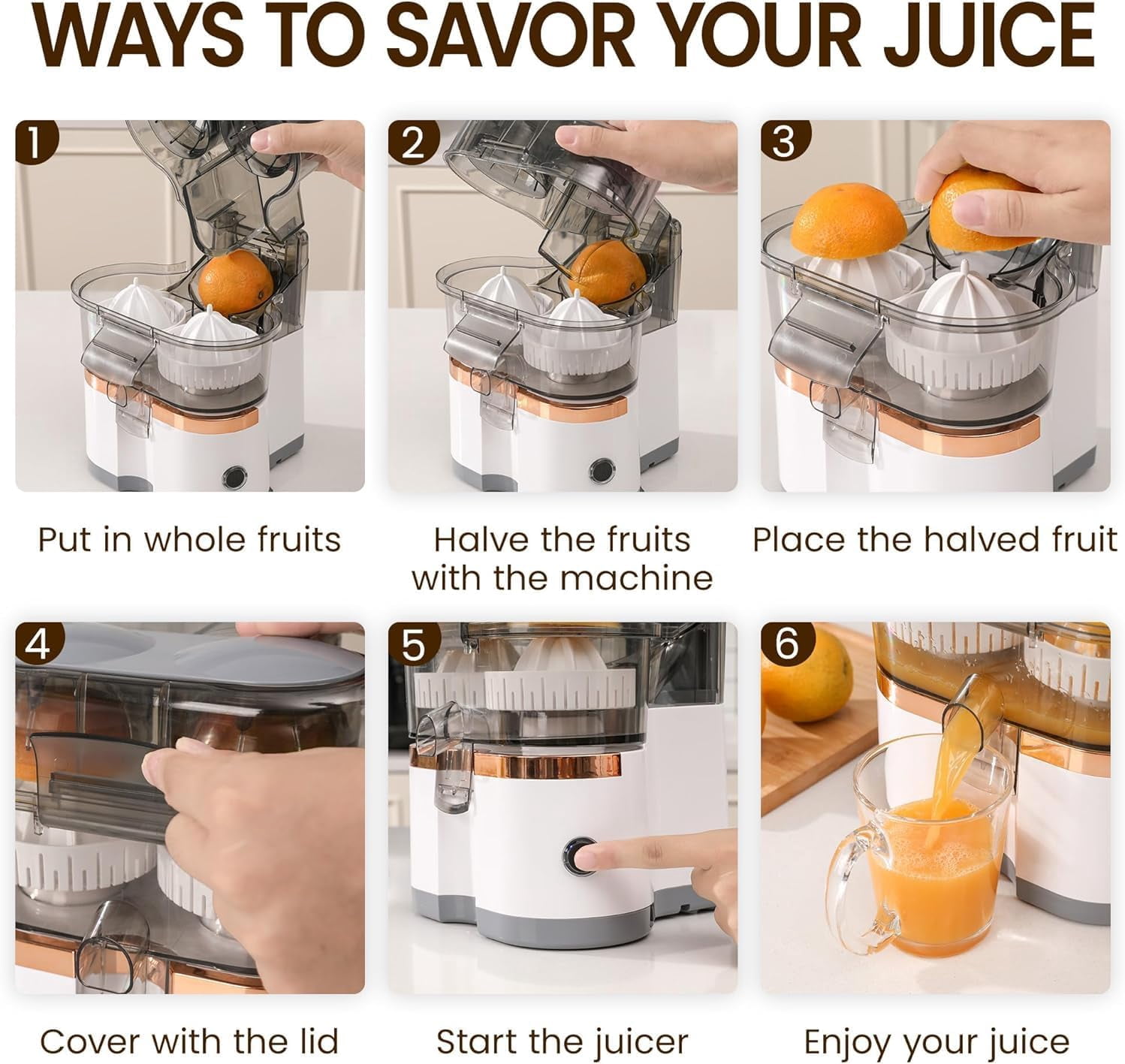Dual-Head Automatic Citrus Juicer, Electric Juicer Machines with Double Head and Built-In Fruit Cutter, 100w Automatic Orange & Lemon Squeezer, For Home Detachable & Easy to Clean (Black)