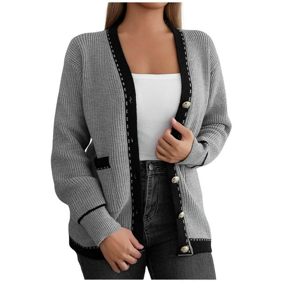 PMVFHDE Women's Autumn Winter Knit Sweater Cardigan Relaxed Fit Fashion Casual Knit Long Sleeve Grey,S