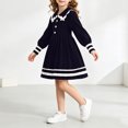 thumbnail image 5 of Long Sleeve Knitted Dresses Girls Princess Pleated Sweater Dress Ribbed Cute Fall Winter School Uniforms Navy, Size 5 Y, 5 of 7