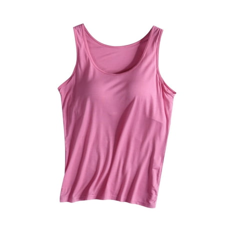 Charella Modal Cotton Tank Tops for Women with Shelf Bra Sleeveless Wide Strap Layer Padded Camisole Yoga Top S-4XL (Large  Hot Pink 02)