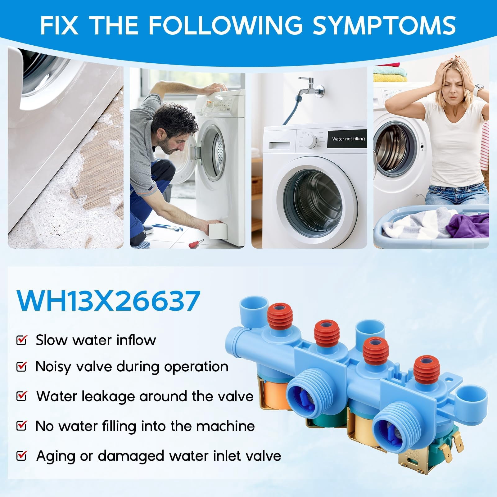 WH13X26637 Washer Water Inlet Valve Compatible with G.E Washer, Replacement Part WH13X24058,WH13X26637-25PK,4546358, AP6282070, PS12171559, EAP12171559, PD00037665