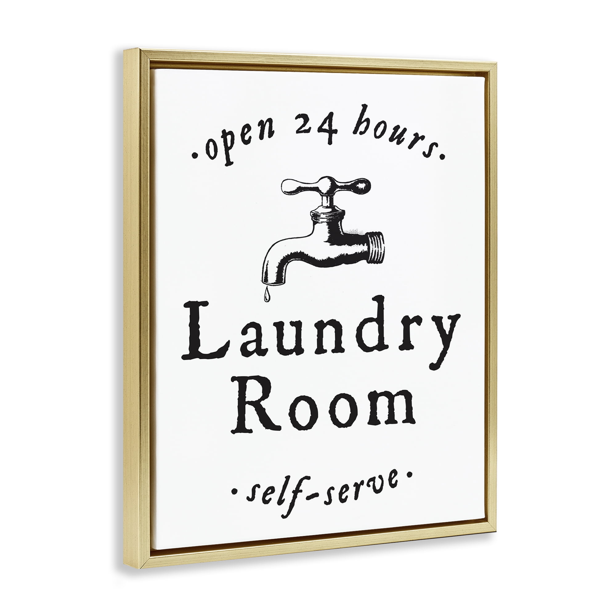 Stupell Industries Self Serve Laundry Typography Painting Gold Floater Framed Art Print Wall Art, 17 x 21