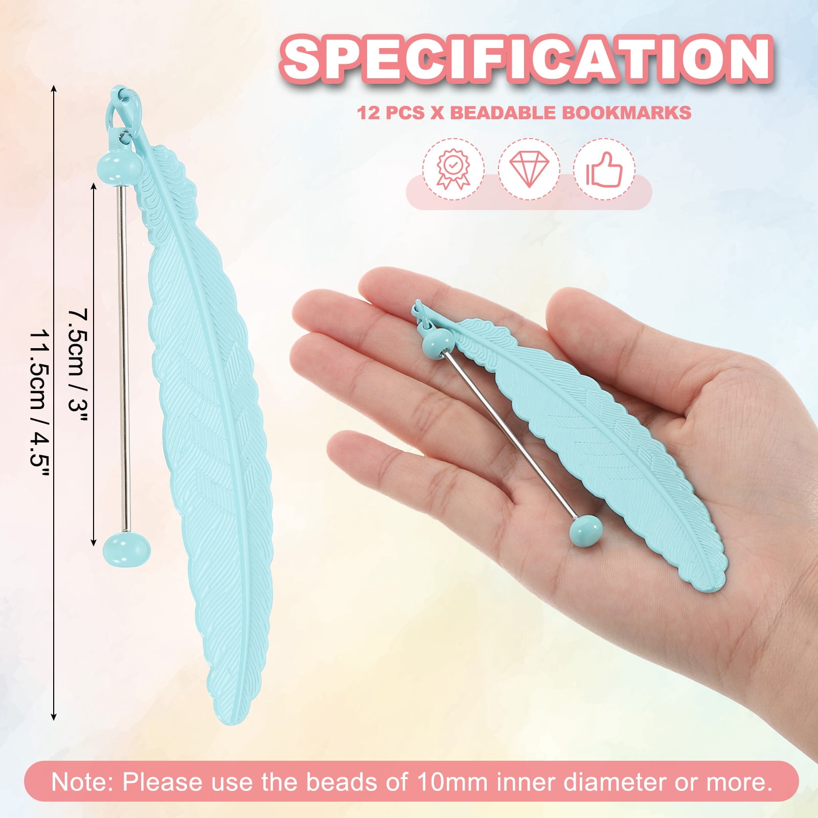 Uxcell Beadable Bookmarks, 12 Pcs Beaded Bookmark DIY Metal Blank Bar Bulk for Bookmark Craft, Candy Blue