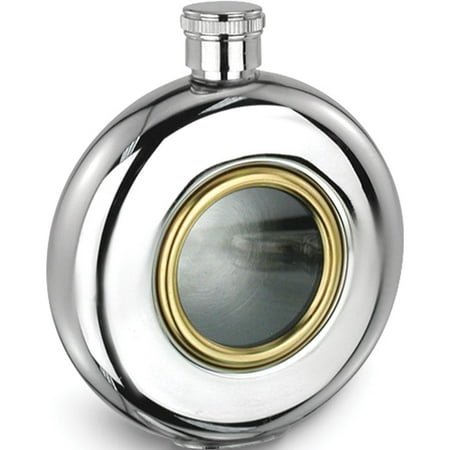 

Fashion Glass Window Stainless Steel And Gold-Tone 5Oz Round Flask (3.75 X 1) Made In China gl963