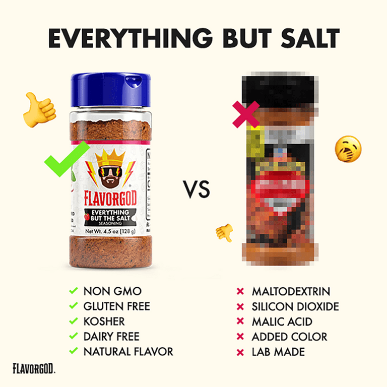 No Salt Seasoning, FlavorGod Everything but Salt, No Sodium, Salt  Substitute, Salt Free, Low Sodium 