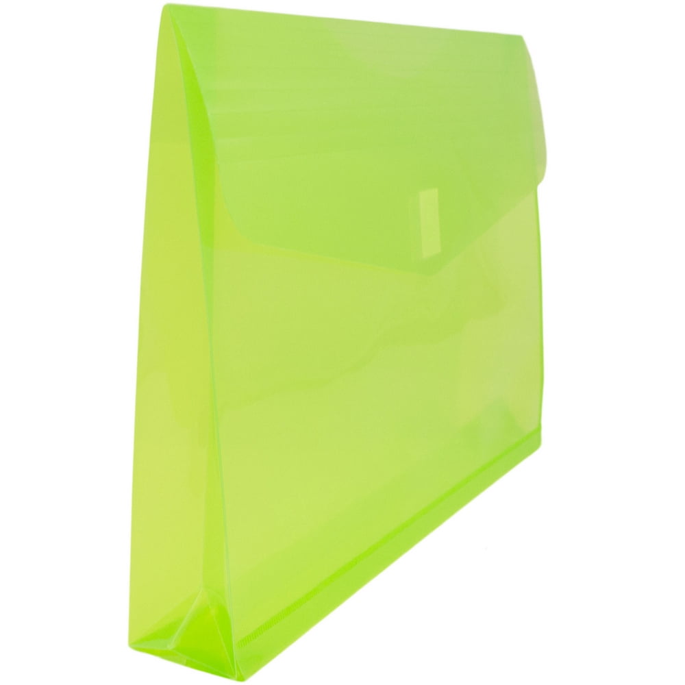 JAM Paper Plastic Hook and Loop Envelopes, 9.8" x 13" x 2", 12 Per Pack, Lime Green