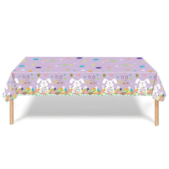 Easter Party Tablecloth, Disposable Paper with Bunny Eggs Design, Spring Themed Decor for Holiday Gathering, 4.5 ft x 9 ft