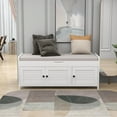 thumbnail image 2 of Shoe Bench with Lift Top Storage and 3 Shutter-shaped Doors, Entryway Storage Bench with Removable Cushion, Wooden Shoe Cabinet Bench with Hidden Storage Space for Living Room, Bedroom, Hallway, White, 2 of 9