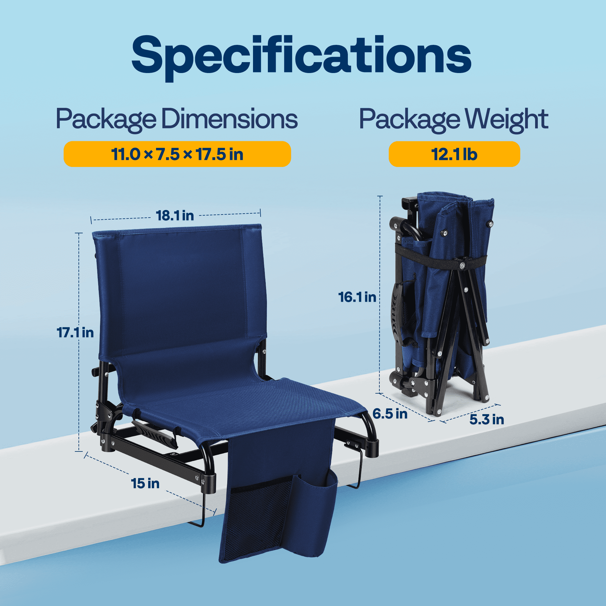 SPECSTAR Portable Folding Stadium Seat for Bleachers,Bleacher Chair Padded Cushion with Back Support, Waterproof & Lightweight Chair with Cup Holder 2 Pack , 350lb Capacity,Gray