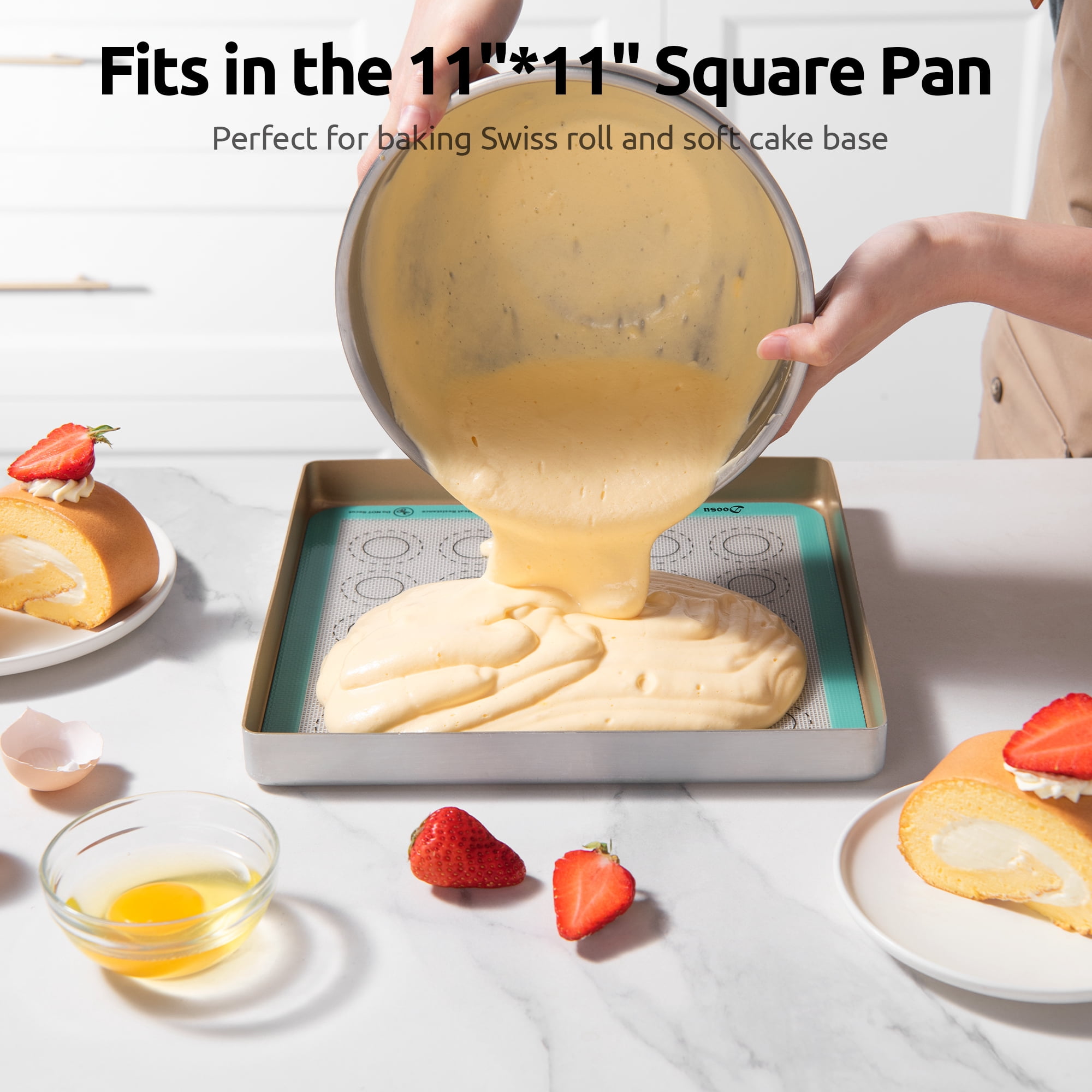 Doosu Silicone Baking Mats of 2, 11x11 Inch Non-Stick Food Safe Heat Resistant Macaron Mat