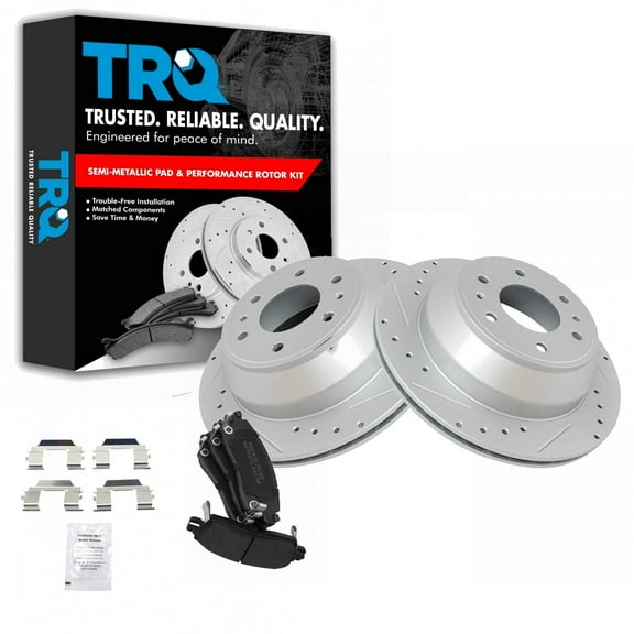 TRQ Rear Posi Metallic Pad & Performance Drilled Slotted Coated Rotor Kit