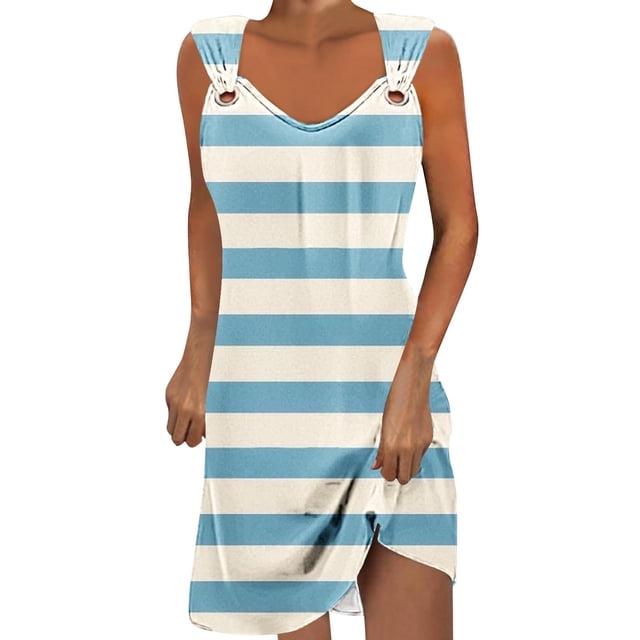 Vestido de Verano para Mujeres sin Mangas Estilo de Bolsillo con Cuello en V, Color Sólido Y Cómodo Vestido de Verano Casual