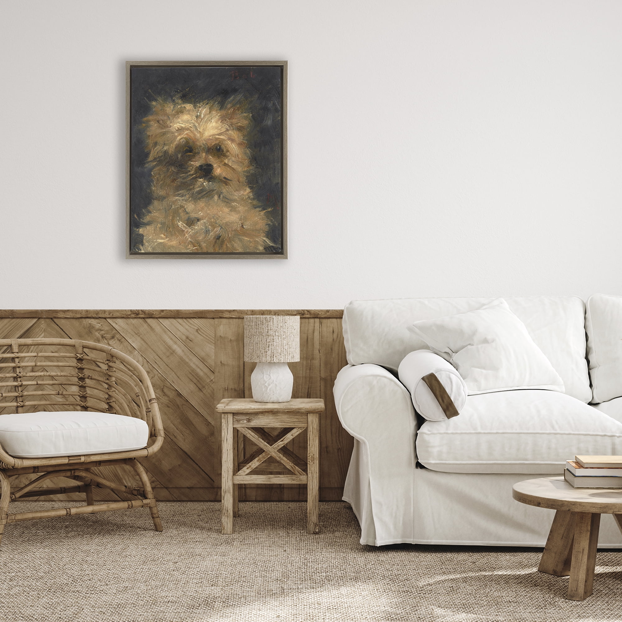 Stupell Industries Edouard Manet Dog Portrait Brown Framed Floater Canvas Wall Art, design by Lil' Rue