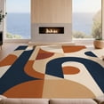 thumbnail image 2 of Design&I 8'x10' Washable Area Rug Sleek Flatweave Pet Friendly Navy and Terracotta Geometric Design Abstract Curved Shapes with Modern Flair for King Size Bedroom, Under Bed, 2 of 7