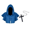thumbnail image 1 of Capa de Halloween Capa del Gótica con Collar de Cruz Chal Capelet Disfraz Grim Cowl Poncho con Capucha Capa de Mago para Mujeres Hombres Azul Salvador Dali Capa con capucha, 1 of 10