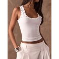 thumbnail image 5 of Women'S Studded Ribbed Knit Tank Top Square Neck Sleeveless Fitted Y2K Going Out Crop Tops White S, 5 of 9
