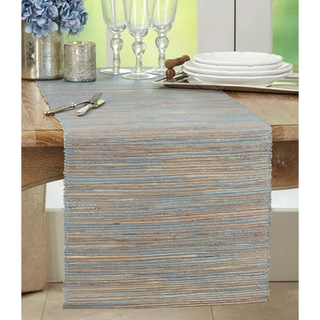 

Fennco Styles Shimmering Woven Nubby Texture Water Hyacinth 14 x 90 Inch Table Runner for Dining Table Dinner Party Holidays Home Decor Special Events Blue-Grey