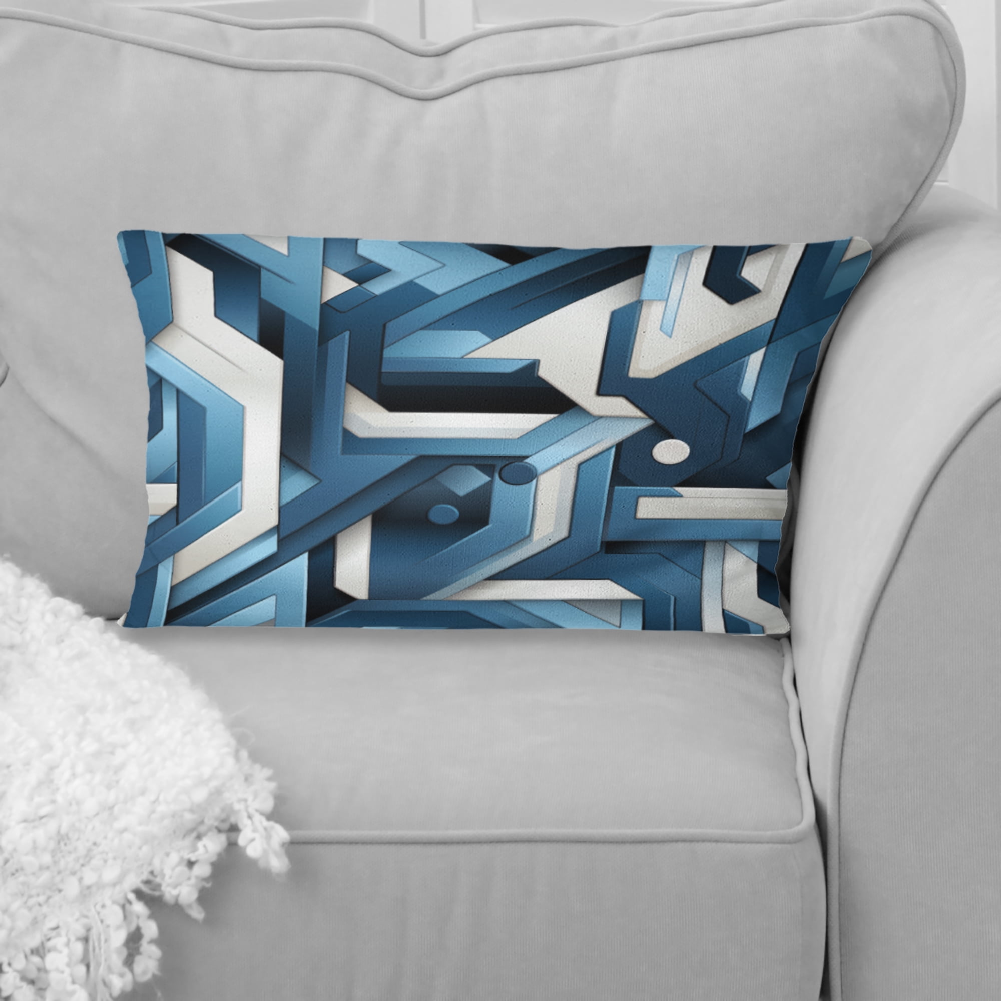 Designart Serene Mosaic In White And Blue Geometric Throw Pillow Modern Pillow For Couch Insert And Pillows Covers For Living Room Decor
