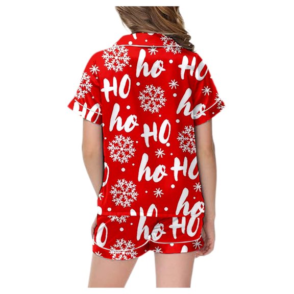Pajamas for Girls Christmas Stylish Print Lapel Short Sleeve Button Top And Shorts 2 Piece Loungewear Pjs for Girls Size 2-3 Years