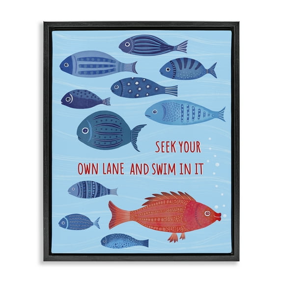 Stupell Industries Swim In Your Own Lane Nautical & Beach Painting Black Floater Framed Canvas Art Print Wall Art, 17 x 21