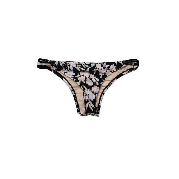 Bikini Nation Blush Black Pickin Petals Printed Side-Tie Bikini Bottom L
