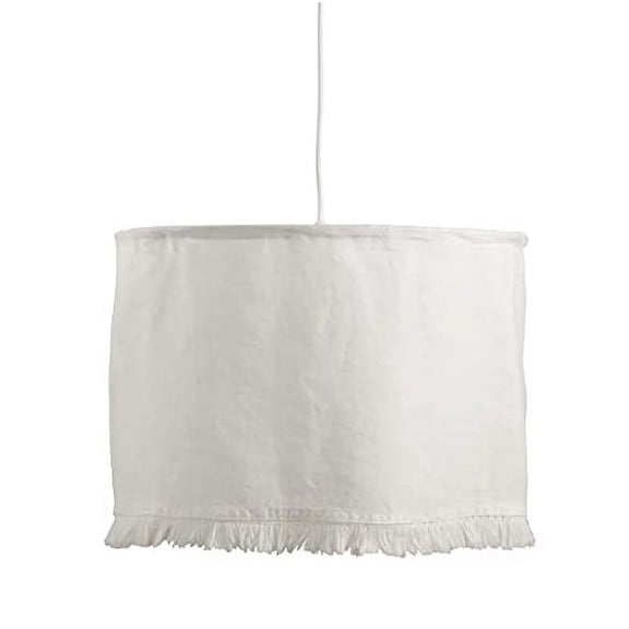 Fennco Styles Stonewashed Fringe Linen Lamp Shade with Uno Fitter - Ivory Drum Lamp Shade for Table Lamp, Floor Pendant Light, Chandelier Décor 18''H x 12''W x 12''D