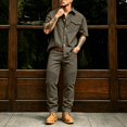 thumbnail image 2 of Men's 2 Piece Cargo Set Short Sleeve Button Down Shirt with Pockets and Casual Trousers Workwear Outfit, 2 of 7
