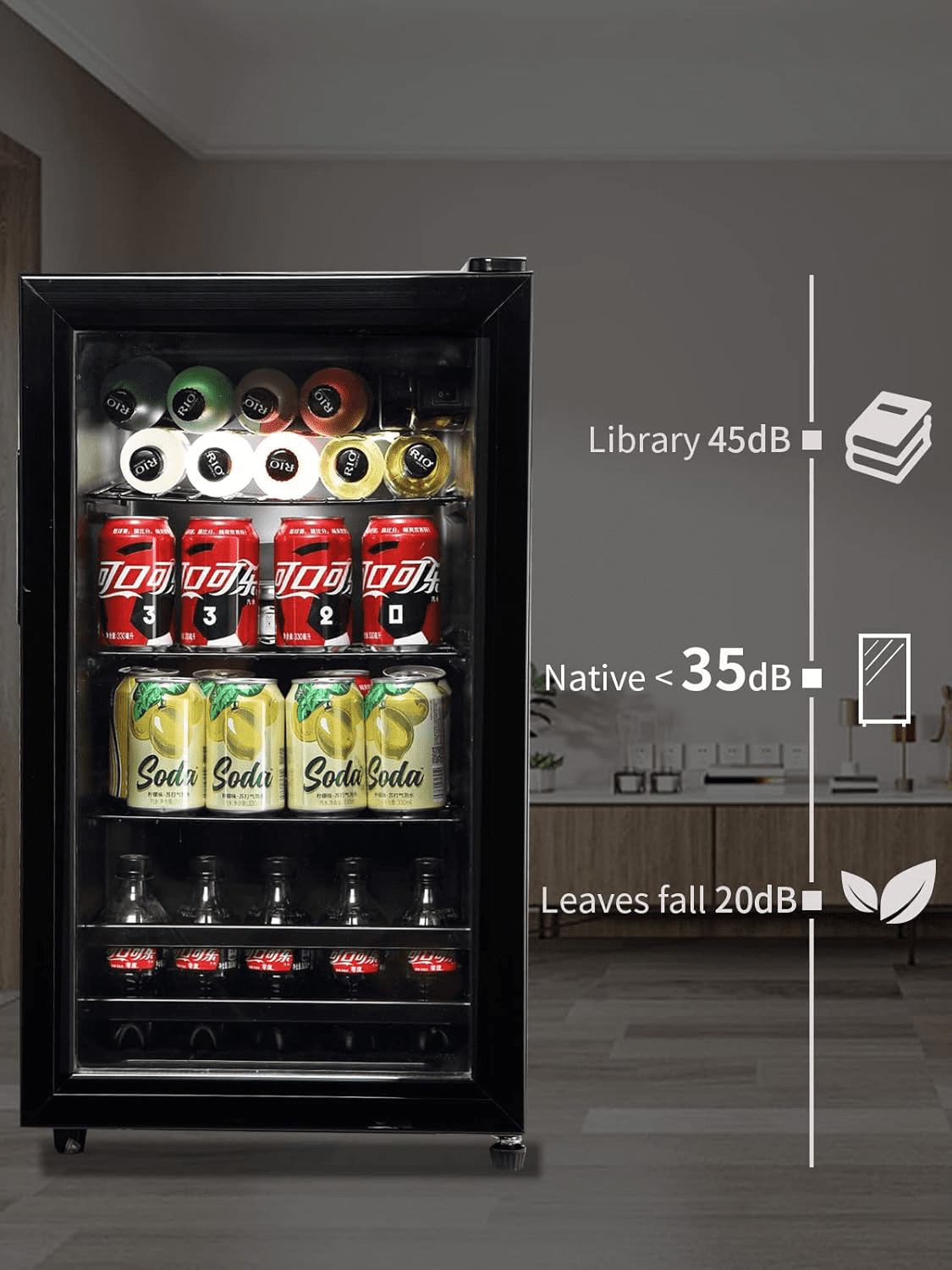 GGTB 120-Can Beverage Refrigerator Cooler, Freestanding Glass Door Mini Fridge for Beer Soda Wine, Adjustable Shelves for Home Office Bar, Black